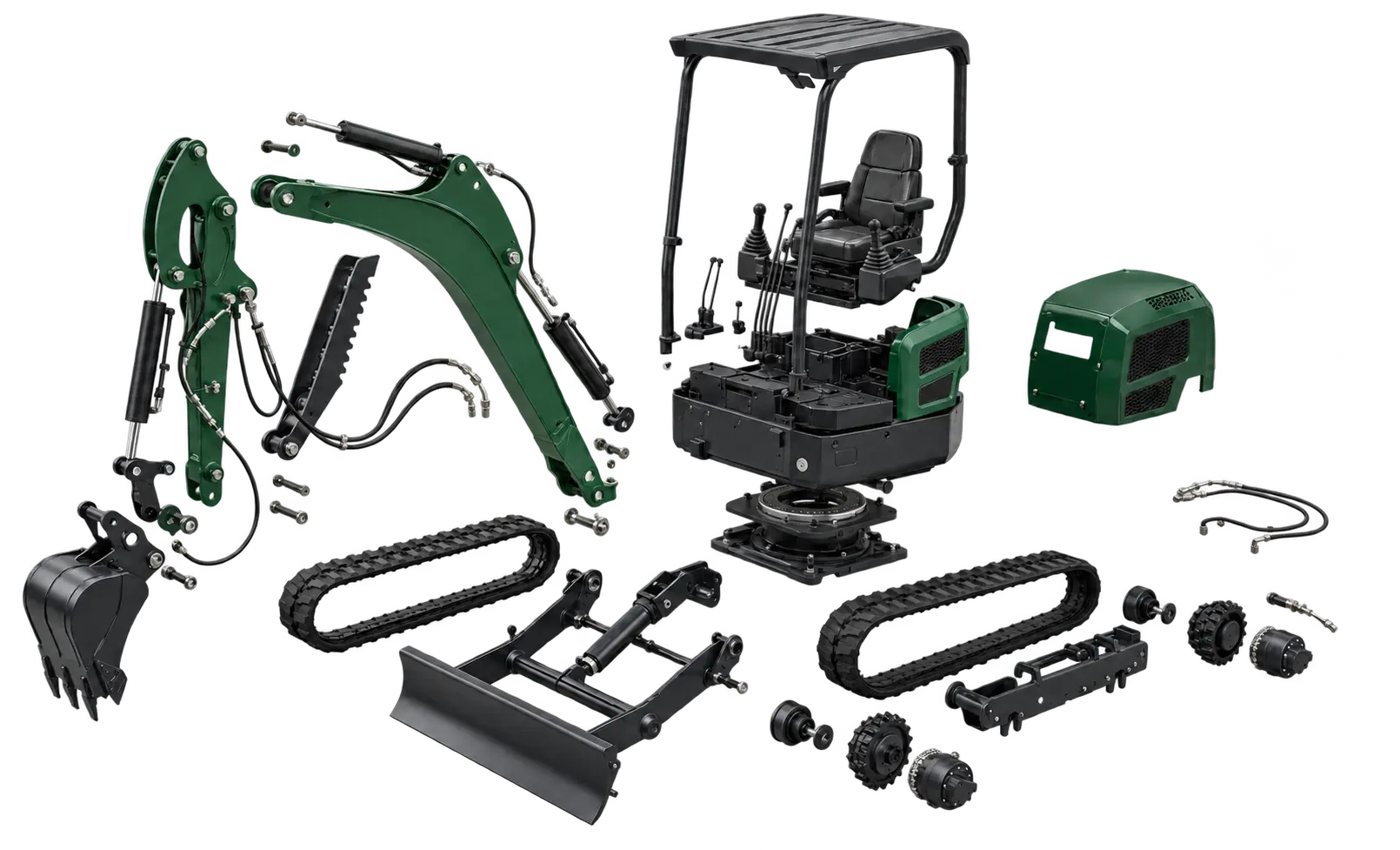 Exploded view of mini excavator replacement parts - Walter Equipment